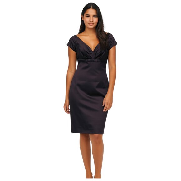 Hugo Boss Size 2 Deep Plum Iridescent V Neck Bow Detail Silk Blend Cockt… - Picture 1 of 7